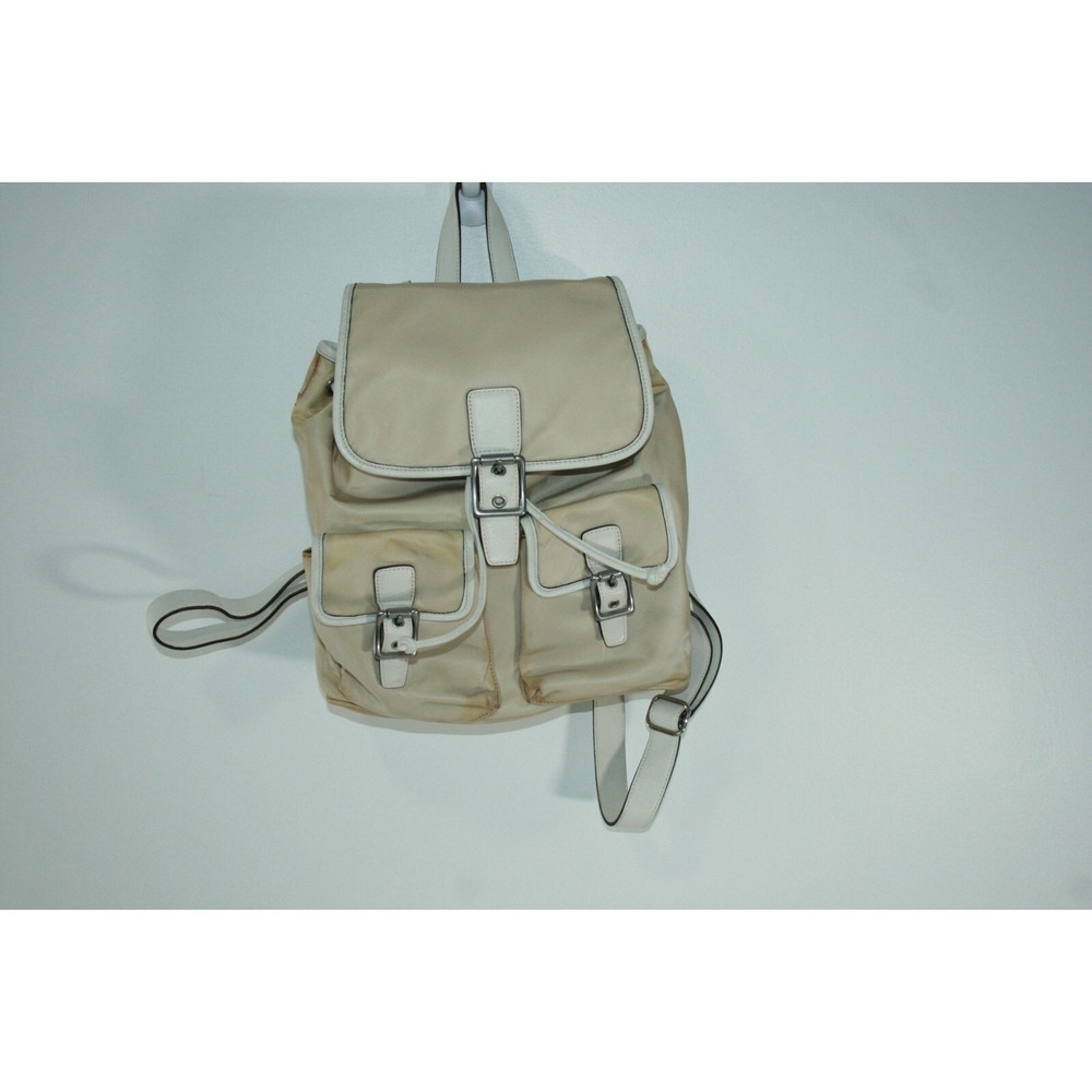Coach Tan Nylon Double Pocket Drawstring Women's Backpack Purse Bag 6258 - Picture 1 of 12